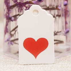 Blanco Etiquetas de regalo de papel, etiquetas de suspensión, para manualidades, para la boda, Día de San Valentín, rectángulo con el modelo del corazón, blanco, 50x30x0.4 mm, agujero: 5 mm