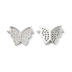 Platinum Brass Micro Pave Clear Cubic Zirconia Connector Charms, Butterfly Links, Platinum, 9.5x13x2mm, Hole: 1mm