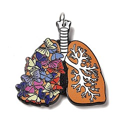 Sandy Brown Perfect Printed Acrylic Pendants, with Iron Jump Ring, Lung Charms, Butterfly, Sandy Brown, 40x38x2.5mm, Hole: 5mm