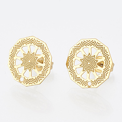 Golden 304 Stainless Steel Stud Earring Findings, with Loop, Flat Round, Golden, 13x13mm, Hole: 1mm, pin: 0.7mm