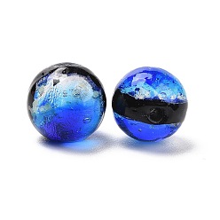 Bleu Perles en verre de feuille d'argent faites à la main , un style lumineux, brillent dans le noir, ronde, bleu, 10mm, Trou: 1.4mm