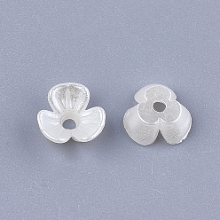 Creamy White 3-Petal ABS Plastic Imitation Pearl Bead Caps, Flower, Creamy White, 6x6.5x2.5mm, Hole: 1mm