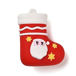 Christmas Socking Pendentifs en plastique pvc de noël, chaussette de noël, 44x35x21mm, Trou: 2mm