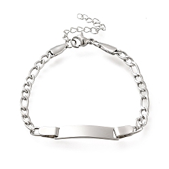 Platinum 304 Stainless Steel Kids Bracelets, Blank Rectangle Link Bracelets, Platinum, 6-3/8 inch(16.2cm)