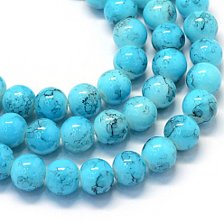 Deep Sky Blue Baking Painted Glass Round Bead Strands, Deep Sky Blue, 8.5~9mm, Hole: 1.5mm, about 105pcs/strand, 31.8 inch