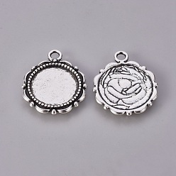 Antique Silver Alloy Pendant Cabochon Settings, Cadmium Free & Lead Free, Flat Round, Antique Silver, 23x18x2mm, Hole: 3mm, Tray: 14mm