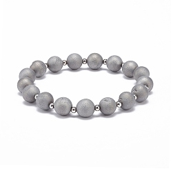 Plata Pulsera elástica con cuentas redondas de ágata degradada de geoda druzy natural, joyas de piedras preciosas para mujeres, plata, diámetro interior: 2-1/4 pulgada (5.8 cm)