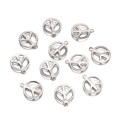 Stainless Steel Color Peace Sign 201 Stainless Steel Pendants, Stainless Steel Color, 17x14x1mm, Hole: 1.5mm
