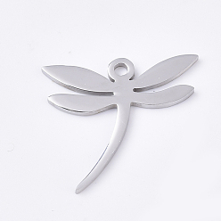 Stainless Steel Color 201 Stainless Steel Pendants, Dragonfly, Stainless Steel Color, 15x17x1mm, Hole: 1.4mm