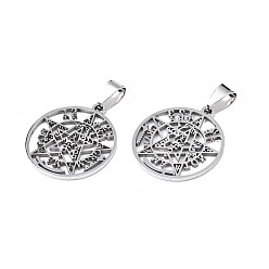 Stainless Steel Color Religion 201 Stainless Steel Pendants, with Snap On Bails, Tetragrammaton Pentagram Wiccan Pendant, Flat Round, Stainless Steel Color, 27.5x24.5x1.5mm, Hole: 4x8mm