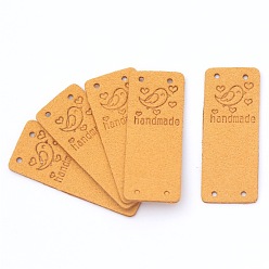 Gold Microfiber Label Tags, with Holes & Word handmade, for DIY Jeans, Bags, Shoes, Hat Accessories, Rectangle, Gold, 20x50mm