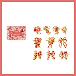 Красный 20 шт. 10 стили золотого тиснения домашние самоклеющиеся декоративные наклейки с бантом, водонепроницаемые цветочные наклейки, для diy scrapbooking, красные, упаковка: 130x95мм, 2 шт / стиль