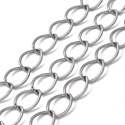 Gunmetal Oval Oxidation Aluminum Curb Chains, Texture, Unwelded, with Spool, Gunmetal, Link: 21.5x15.5x2mm, about 10m/roll