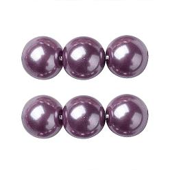 Pourpre Moyen Brins de perles rondes en verre teinté écologique, Grade a, cordon en coton fileté, support violet, 12mm, Trou: 0.7~1.1mm, Environ 34 pcs/chapelet, 15 pouce