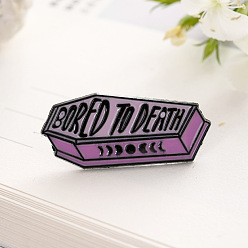 Hot Pink Halloween Theme Enamel Pin, Alloy Brooch for Backpack Clothes, Coffin with Word Bored To Death, Hot Pink, 30x21mm