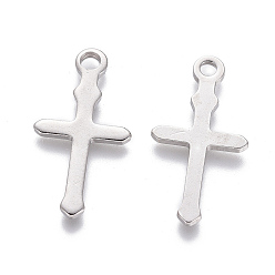 Stainless Steel Color 201 Stainless Steel Pendants, Cross, Stainless Steel Color, 23.5x12x1mm, Hole: 2mm