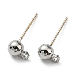 Platinum Brass Stud Earring Findings, with 925 Silver Pin, Long-Lasting Plated, Cadmium Free & Lead Free, Platinum, 6x4mm, Hole: 1.2mm, Pin: 0.6mm