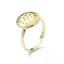 Настоящее золото 14K Латунные регулируемые кольцевые выводы, настройки ситового кольца, плоско-круглые, реальный 14 k позолоченный, внутренний диаметр: 17 мм, лоток : 12 мм