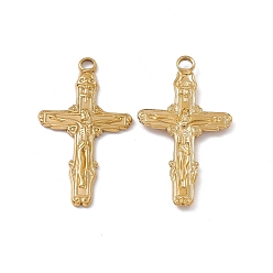 Real 18K Gold Plated Ion Plating(IP) 304 Stainless Steel Pendants, Crucifix Cross Charm, Real 18K Gold Plated, 37x20x2mm, Hole: 2.8mm