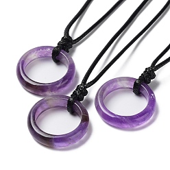 Amethyst Natural Amethyst Ring Pendant Necklace with Waxed Cords, 29.53~29.92 inch(75~76cm), Pendant: 26x6mm