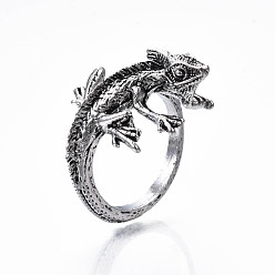 Antique Silver Alloy Lizard Open Cuff Ring for Women, Cadmium Free & Lead Free, Antique Silver, US Size 7 3/4(17.9mm)