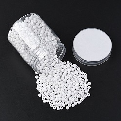 Blanc 1300pcs 6/0 perles de rocaille en verre, opaque graine de couleurs, ronde, petites perles artisanales pour la fabrication de bijoux bricolage, blanc, 4mm, Trou: 1.5 mm