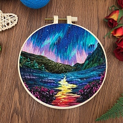Mountain DIY Embroidery Kits for Beginner, Including Printed Fabric, Embroidery Thread & Needles & Hoop, Threader, Instruction, Mountain, 300x300mm