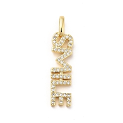 Real 18K Gold Plated Brass Micro Pave Cubic Zirconia Pendant, Long-Lasting Plated, Real 18K Gold Plated, Cadmium Free & Nickel Free & Lead Free, Word Smile, Real 18K Gold Plated, 30x7x2.5mm, Hole: 3mm