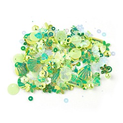 Green Plastic Paillette Beads, Sequin Beads, Mixed Shapes, Green, 4~19x4~13x0.1mm, Hole: 1~3.9mm