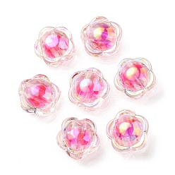 Deep Pink UV Plating Rainbow Iridescent Acrylic Beads, Two Tone Bead in Bead, Flower, Deep Pink, 12x12.5x8.5mm, Hole: 2.5mm