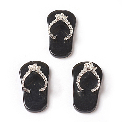 Obsidian Natural Obsidian Pendants, with Platinum Tone Brass Findings, Flip Flops, 22~24x12x7~8mm, Hole: 2mm and 5~7mm