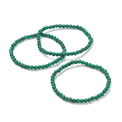 Malachite Synthetic Malachite Beaded Stretch Bracelets, Round, Beads: 4~5mm, Inner Diameter: 2-1/4 inch(5.65cm)