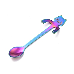 Rainbow Color 304 Stainless Steel Hanging Spoon, Cat Shape, Rainbow Color, 116x32x8.5mm