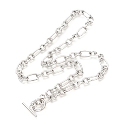 Stainless Steel Color Unisex 304 Stainless Steel Figaro Chain Necklaces, with Toggle Clasps, Stainless Steel Color, 20.47 inch(52cm)