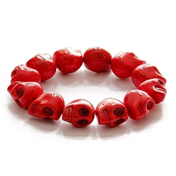 Красный Синтетические бирюзовые эластичные браслеты с черепами и бусинами, готические украшения из драгоценных камней для женщин, красные, нет размера