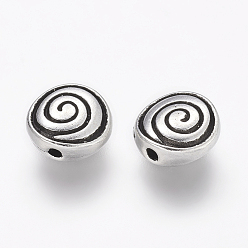 Antique Silver Tibetan Style Alloy Flat Round Carved Vortex Beads, Cadmium Free & Lead Free, Antique Silver, 8x4mm, Hole: 1.5mm, about 1250pcs/1000g