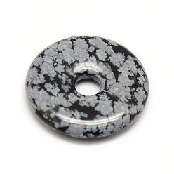 Снежный Обсидиан Пончик / пи диск из натурального камня подвески, снежинка обсидиан, 40x5.5 мм, отверстие : 8 мм