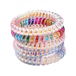 Mixed Color Plastic Telephone Cord Elastic Hair Ties, Ponytail Holder, Mixed Color, 35~39mm