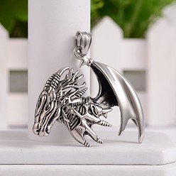 Antique Silver 304 Stainless Steel Pendants, Flying Dragon Pendants for Men, Antique Silver, 43x49.5x7mm, Hole: 5x9mm