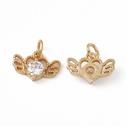 Clear Rack Plating Brass Cubic Zirconia Charms, Heart with Wing Charm, with Jump Ring, Long-Lasting Plated, Real 18K Gold Plated, Lead Free & Cadmium Free, Clear, 8.5x13.5x3.5mm, Hole: 3.2mm