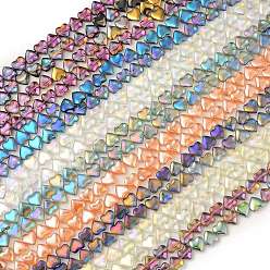 Mixed Color Electroplate Transparent Glass Beads Strands, Heart, Mixed Color, 10x10x4.5mm, Hole: 0.8mm, about 65pcs/strand, 24.41 inch(62cm)