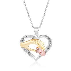 Multi-color Hand in Hand Love Heart Pendant Necklace Cute Hollow Heart Dangle Necklace Charms Jewelry Gifts for Mom Women Mother's Day Christmas Birthday Anniversary, Multi-color, 15.75 inch(40cm)