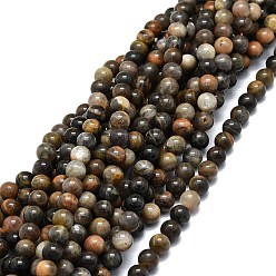 Sunstone Natural Black Sunstone Beads Strands, Round, 8~8.5mm, Hole: 1mm, about 47pcs/strand, 15.55''(39.5cm)