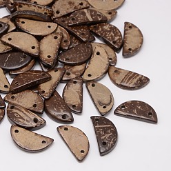 Brun De Noix De Coco Conclusions de bijoux en bois teints liens de noix de coco, demi-rond et plat, brun coco, 25~25x11~13x2 mm, trou: 2 mm