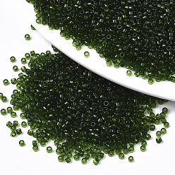 Verde Oscuro Abalorios de la semilla de cristal, apto para bordado a máquina, colores transparentes, rondo, verde oscuro, 11/0, 2x1.5 mm, agujero: 1 mm, sobre 30000 unidades / bolsa