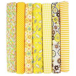 Желтый Хлопковая ткань с принтом, для пэчворка, шить ткани для пэчворка, подбивка, цветок/горошек/шотландка/полосатый/зонтик, желтые, 50x50 см, 7 шт / комплект