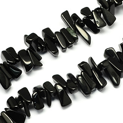 Noir Brins noir de perles de pierre naturelle, nuggets, noir, 12~20x6~10x3~10mm, Trou: 1mm, Environ 104 pcs/chapelet, 15.7 pouce