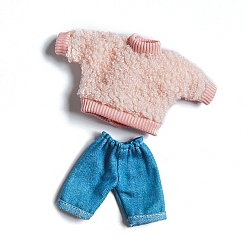 Pink Vêtements de poupée en cellucotton, 12~16cm tenue de poupée bjd fille, sweat à capuche et pantalon pour l'hiver, rose, Emballage: 250x160mm