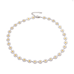 Blanc Collier chaîne à maillons marguerites en émail, placage sous vide 304 bijoux en acier inoxydable pour femmes, couleur inox, blanc, 16.3 pouce (41.5 cm)