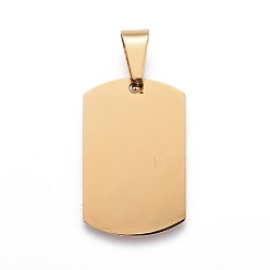 Oro 201 acero inoxidable estampado colgantes de etiqueta en blanco, Rectángulo, dorado, 28x18x1.5 mm, agujero: 5.5x9.5 mm